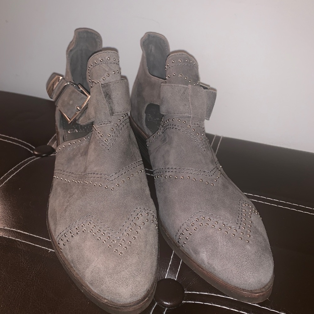 Grey suede booties with studs